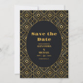 Elegant Black and Gold Art Deco Wedding Save The Date (Voorkant)