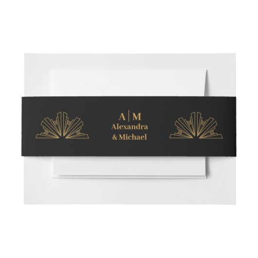 Elegant Black and Gold Art Deco Wedding Uitnodigingen Wikkel (Voorkant Voorbeeld)