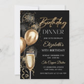 Elegant Black and Gold Balloons Birthday Dinner Kaart (Voorkant)