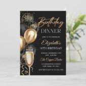 Elegant Black and Gold Balloons Birthday Dinner Kaart (Staand voorkant)