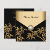 Elegant Black and Gold Bamboo Party Kaart (Voorkant / Achterkant)
