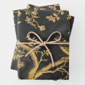 Elegant Black and Gold Birds Inpakpapier Vel (In situ)