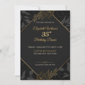 Elegant Black and Gold Birthday Invitation Kaart (Voorkant)