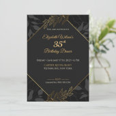 Elegant Black and Gold Birthday Invitation Kaart (Staand voorkant)