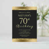 Elegant Black and Gold Birthday Invitation Kaart (Staand voorkant)