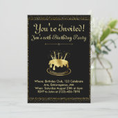 Elegant Black and Gold Birthday Invitation Kaart (Staand voorkant)