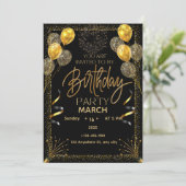 Elegant Black and Gold Birthday Invitation Kaart (Staand voorkant)