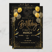 Elegant Black and Gold Birthday Invitation Kaart (Voorkant / Achterkant)