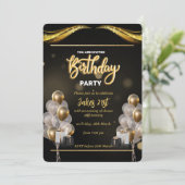 Elegant Black and Gold Birthday Invitation Kaart (Staand voorkant)