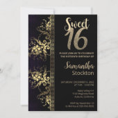 Elegant Black and Gold Birthday Invitation Kaart (Voorkant)