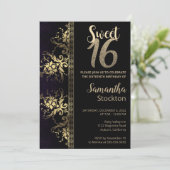 Elegant Black and Gold Birthday Invitation Kaart (Staand voorkant)