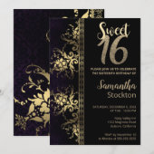 Elegant Black and Gold Birthday Invitation Kaart (Voorkant / Achterkant)