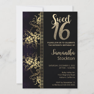 Elegant Black and Gold Birthday Invitation Kaart