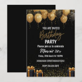 Elegant Black and Gold Birthday Invitation Kaart (Voorkant / Achterkant)
