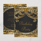 Elegant Black and Gold Birthday Party Kaart (Voorkant / Achterkant)