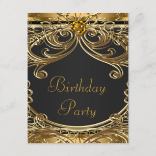 Elegant Black and Gold Birthday Party Kaart