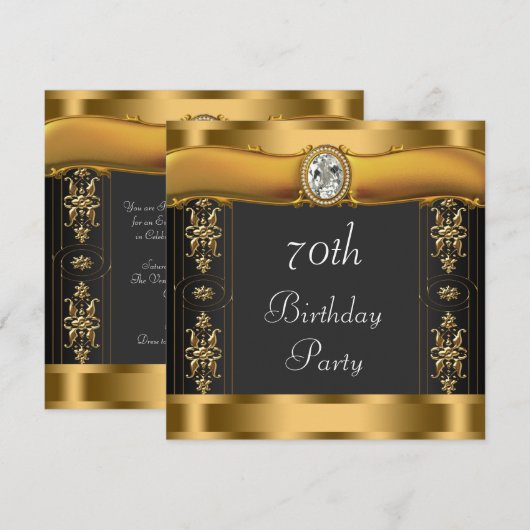 Elegant Black and Gold Birthday Party Kaart (Voorkant / Achterkant)