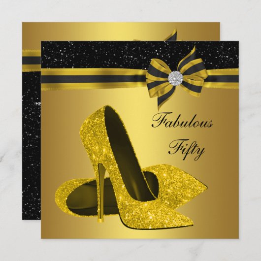 Elegant Black and Gold Birthday Party Kaart (Voorkant / Achterkant)