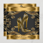 Elegant Black and Gold Birthday Party Kaart (Voorkant / Achterkant)
