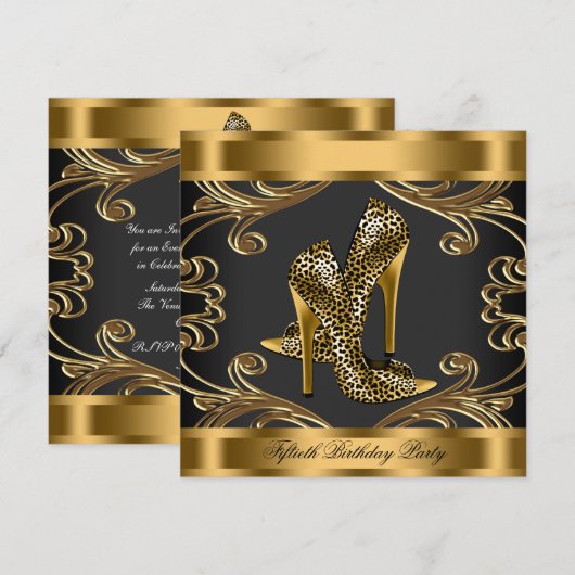 Elegant Black and Gold Birthday Party Kaart (Voorkant / Achterkant)