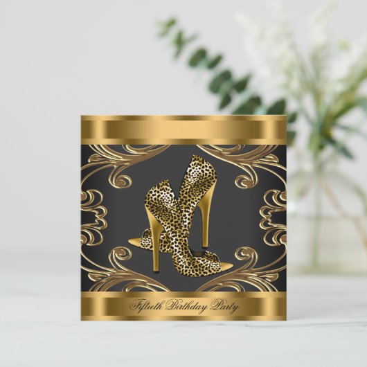 Elegant Black and Gold Birthday Party Kaart (Staand voorkant)