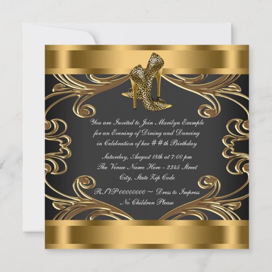 Elegant Black and Gold Birthday Party Kaart (Achterkant)