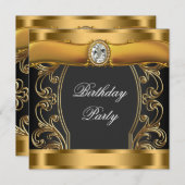 Elegant Black and Gold Birthday Party Kaart (Voorkant / Achterkant)