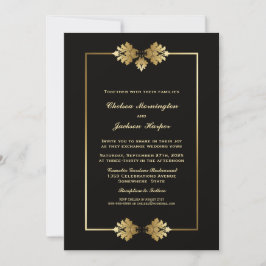 Elegant Black and Gold Border Wedding Kaart