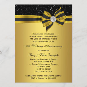 Elegant Black and Gold Bow 50th Jubileum Party Kaart