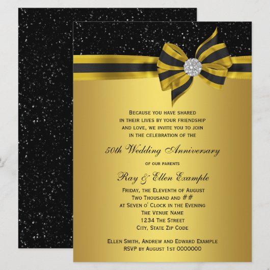 Elegant Black and Gold Bow 50th Jubileum Party Kaart (Voorkant / Achterkant)