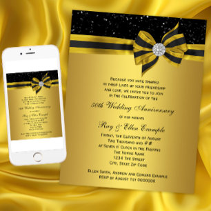 Elegant Black and Gold Bow 50th Jubileum Party Kaart