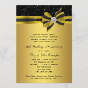 Elegant Black and Gold Bow 50th Jubileum Party Kaart
