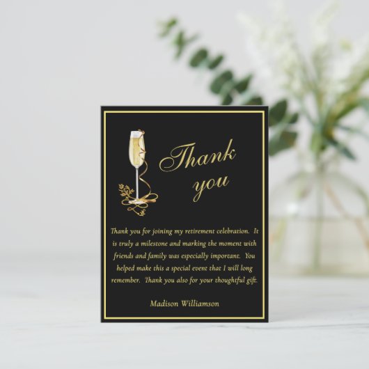 Elegant Black and Gold Budget Retirement Bedankkaart (Staand voorkant)