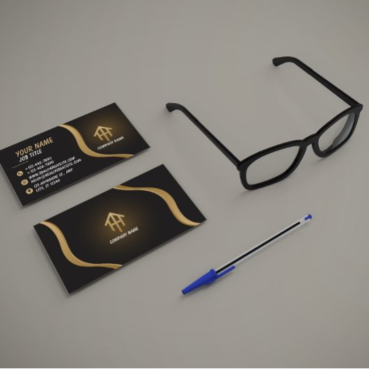 Elegant Black and Gold Business Card Visitekaartje