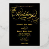 Elegant Black and Gold Calligraphy Wedding Folie Uitnodiging (Voorkant)