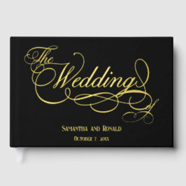 Elegant Black and Gold Calligraphy Wedding Gastenboek