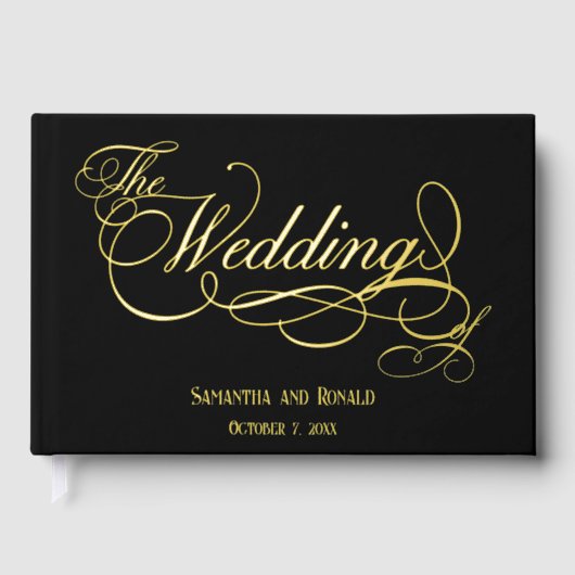 Elegant Black and Gold Calligraphy Wedding Gastenboek (Voorkant)