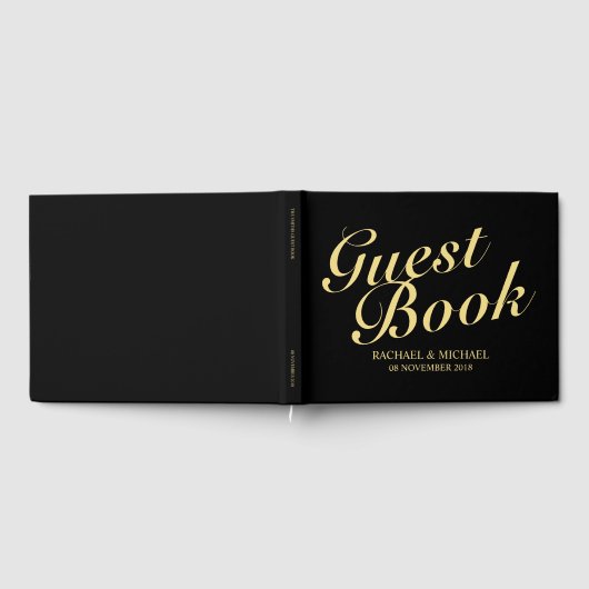 Elegant Black and Gold Calligraphy Wedding Gastenboek (Volledig)