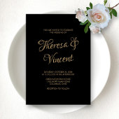 Elegant Black and Gold Calligraphy Wedding Kaart
