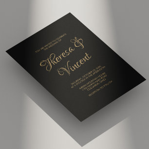 Elegant Black and Gold Calligraphy Wedding Kaart