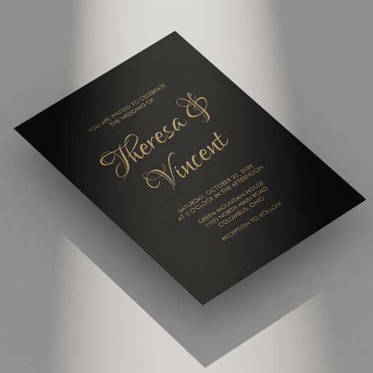 Elegant Black and Gold Calligraphy Wedding Kaart