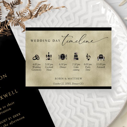 Elegant Black and Gold Champagne Wedding Tijdschem Informatiekaartje
