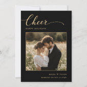 Elegant Black and Gold Cheer Photo Newlywed Feestdagenkaart (Voorkant)