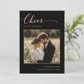 Elegant Black and Gold Cheer Photo Newlywed Feestdagenkaart (Staand voorkant)