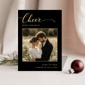 Elegant Black and Gold Cheer Photo Newlywed Feestdagenkaart