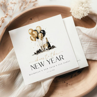 Elegant Black and Gold Cheers to the New Year Servet
