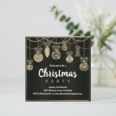 Elegant Black and Gold Christmas Invitation  Kaart (Staand voorkant)