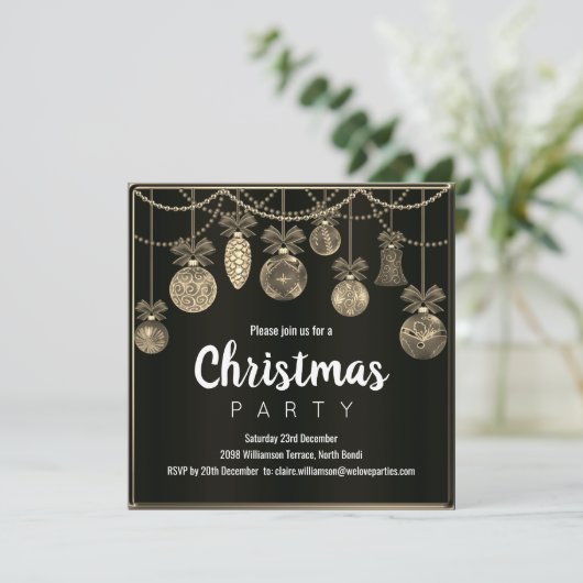 Elegant Black and Gold Christmas Invitation  Kaart (Staand voorkant)