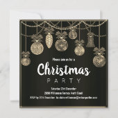Elegant Black and Gold Christmas Invitation  Kaart (Voorkant)
