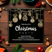 Elegant Black and Gold Christmas Invitation  Kaart
